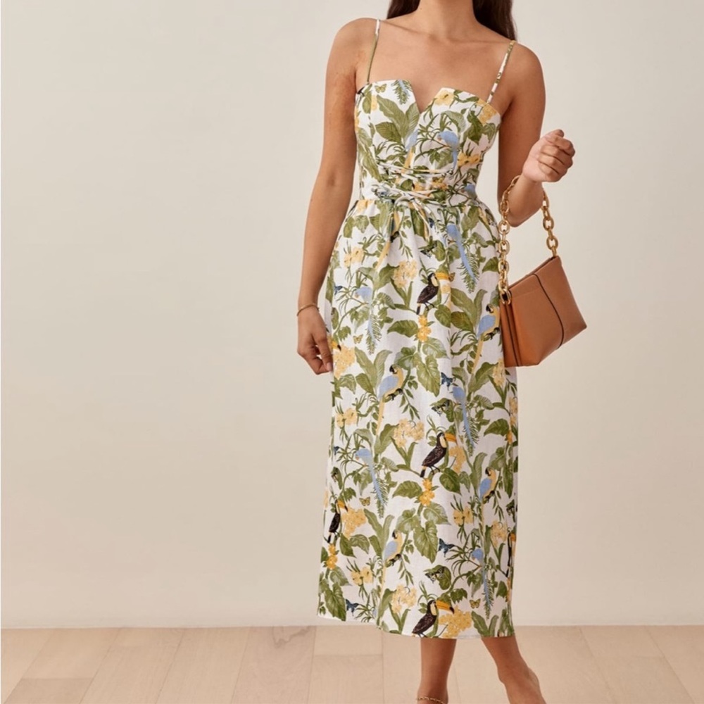 Reformation Cosima Linen Dress in Tropics